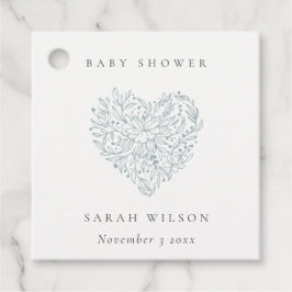 Cute Minimum Dusky Blue Blommigt Heart Baby Shower Gåvor Etiketter