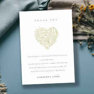 Cute Minimum Dusky Grönt Blommigt Heart Baby Showe Tack Kort