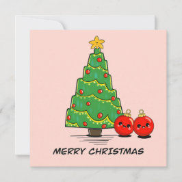 Cute Minimum Julgran Card - Kawaii Helgdag Kort