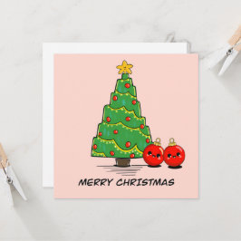 Cute Minimum Julgran Card - Kawaii Helgdag Kort