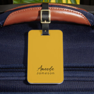 Cute Minimum Mustard Gult Monogram Fullt Namn Bagagebricka