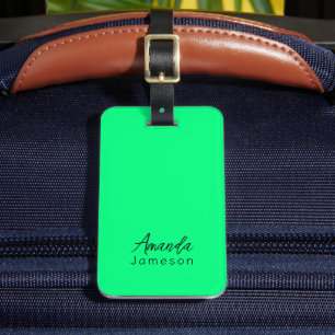 Cute Minimum Neon Grönt Monogram Fullt Namn Bagagebricka