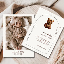 Cute Minimum Photo Bear-y First baby Birthday Inbjudningar