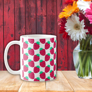 Cute Minimum Strawberry Mönster in Red and Grönt Kaffemugg