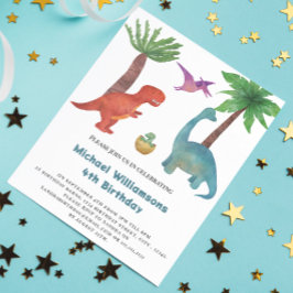 Cute Minimum vattencolor dinosauauer födelsedag i Inbjudningar