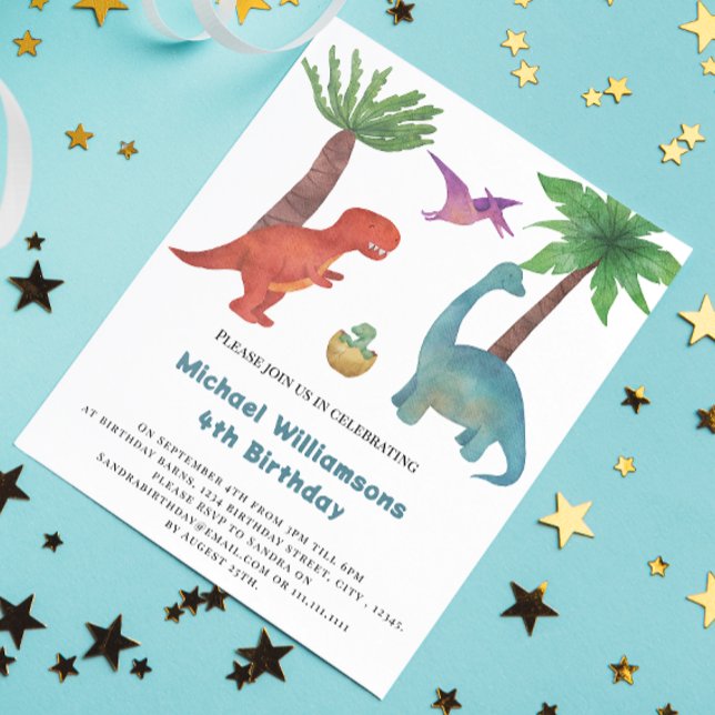 Cute Minimum vattencolor dinosauauer födelsedag i Inbjudningar (Skapare uppladdad)
