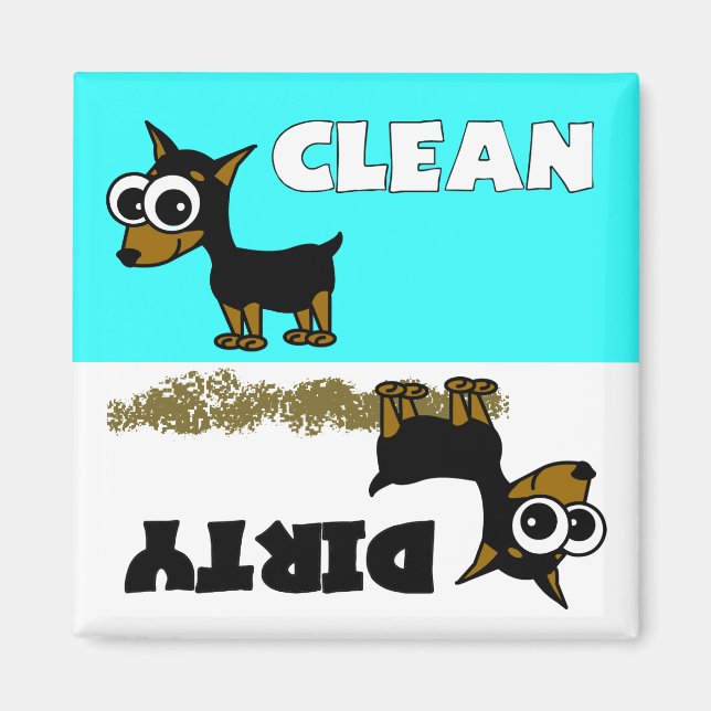 Cute Minpin Clean / Dirty Dishwasher Magnet (Framsidan)