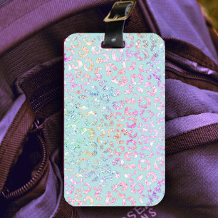 Cute Mint Animal print glitter monogram Bagagebricka