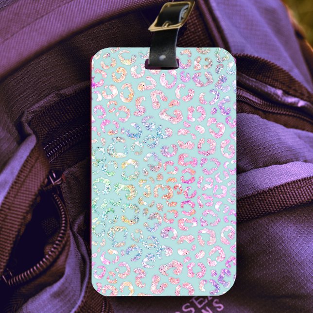 Cute Mint Animal print glitter monogram Bagagebricka (Skapare uppladdad)