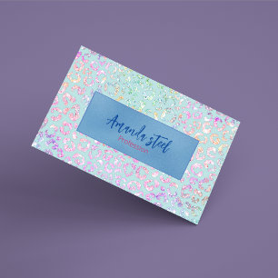 Cute Mint Animal print glitter monogram Magnetiska Visitkort