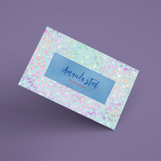 Cute Mint Animal print glitter monogram Magnetiska Visitkort (Skapare uppladdad)
