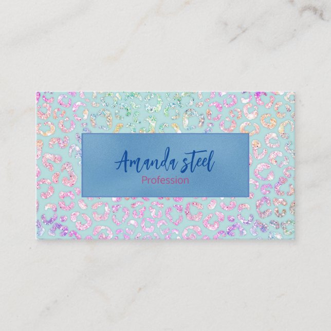 Cute Mint Animal print glitter monogram Tidsbeställning Kort (Framsida)
