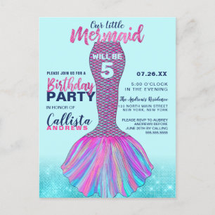 Cute Mint Blue Rosa Sjöjungfru Svan Glitter Inbjudan Vykort