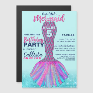 Cute Mint Blue Rosa Sjöjungfru Svan Glitter Magnetisk Inbjudningskort