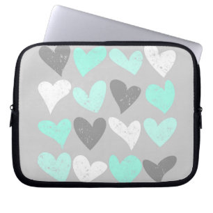 Cute mint grått kärlek hjärtan laptop fodral