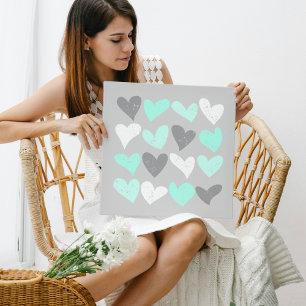Cute mint grått kärlek hjärtan poster