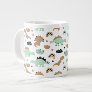 Cute Mint Grönt Dinosaur Mönster Jumbo Mugg