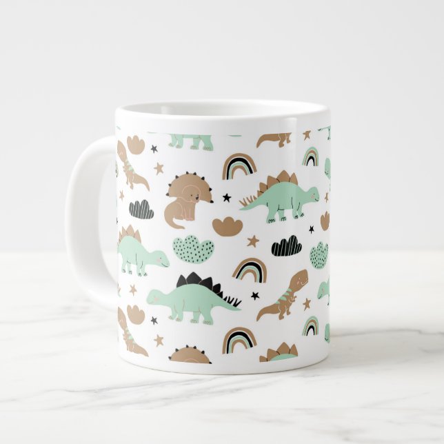 Cute Mint Grönt Dinosaur Mönster Jumbo Mugg (Framsida vänster)