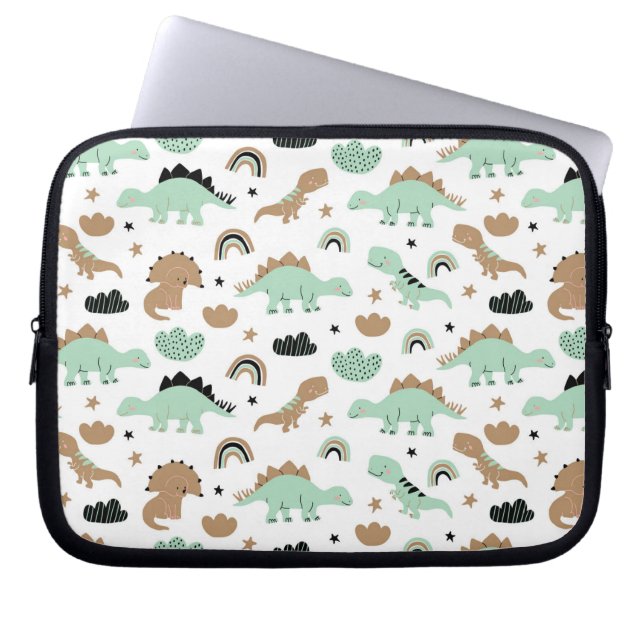 Cute Mint Grönt Dinosaur Mönster Laptop Fodral (Framsidan)