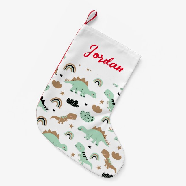Cute Mint Grönt Dinosaur Mönster Liten Julstrumpa (Framsidan (Hängande))