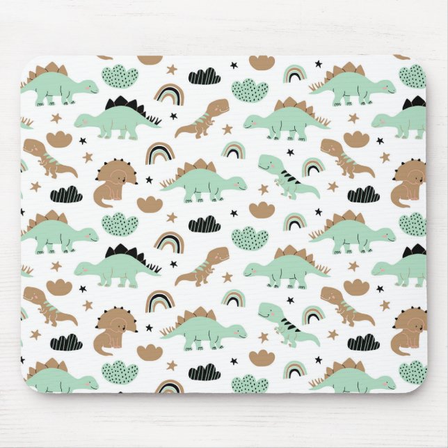 Cute Mint Grönt Dinosaur Mönster Musmatta (Framsidan)
