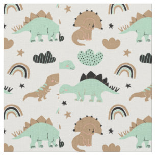 Cute Mint Grönt Dinosaur Mönster Tyg