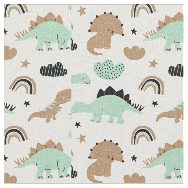 Cute Mint Grönt Dinosaur Mönster Tyg (Närbild)