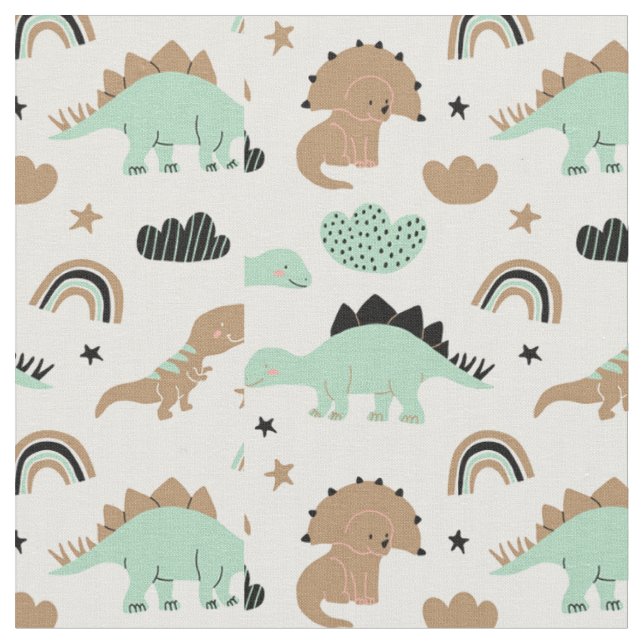 Cute Mint Grönt Dinosaur Mönster Tyg (Närbild)