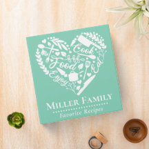 Cute Mint Grönt Family Namn Heart Recipe Cookbook