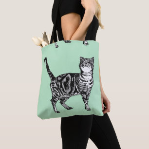 Cute Mint Grönt Girls Tabby katt Livsmedel Tote B Tygkasse