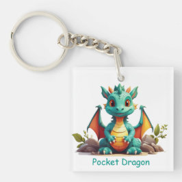 Cute Mint Grönt Pocket Dragon Fantasy Keychain