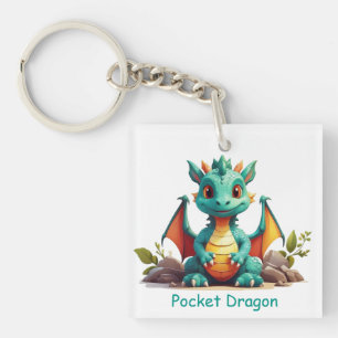 Cute Mint Grönt Pocket Dragon Fantasy Keychain