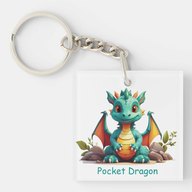 Cute Mint Grönt Pocket Dragon Fantasy Keychain (Framsidan)
