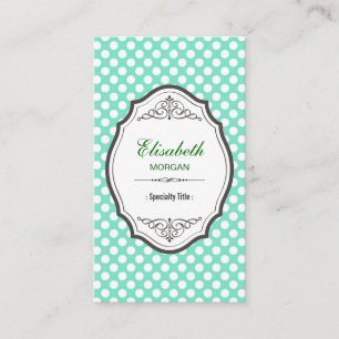 Cute Mint Grönt Polka dots Elegant Vintage Ram Visitkort