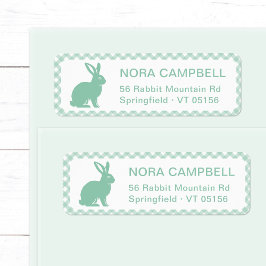Cute Mint Grönt Rabbit Gingham Returadress Returadress Etikett