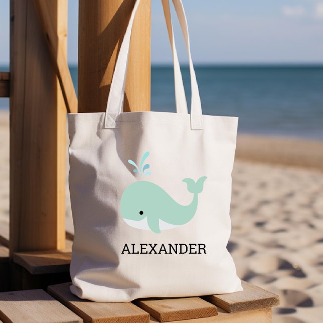 Cute Mint Grönt Whale Kids Personlig Tygkasse (Skapare uppladdad)