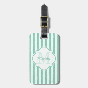 Cute Mint-Grönten, målad Rand Monogram och Namn Bagagebricka
