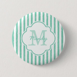 Cute Mint-Grönten, målad Rand Monogram och Namn Knapp