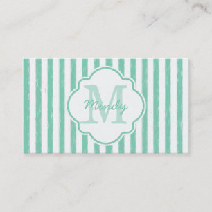 Cute Mint-Grönten, målad Rand Monogram och Namn Visitkort