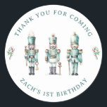 Cute Mint Nutcracker 1:a födelsedagsdagen Tack Runt Klistermärke<br><div class="desc">Cute Watercolor Mint Nutcracker Tack Stickers. Utformningen har 3 söta små muskler och en tackmall som är enkel att anpassa.</div>