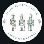Cute Mint Nutcracker 1:a födelsedagsdagen Tack Runt Klistermärke<br><div class="desc">Cute Watercolor Mint Nutcracker Tack Stickers. Utformningen har 3 söta små muskler och en tackmall som är enkel att anpassa.</div>