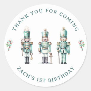 Cute Mint Nutcracker 1:a födelsedagsdagen Tack Runt Klistermärke