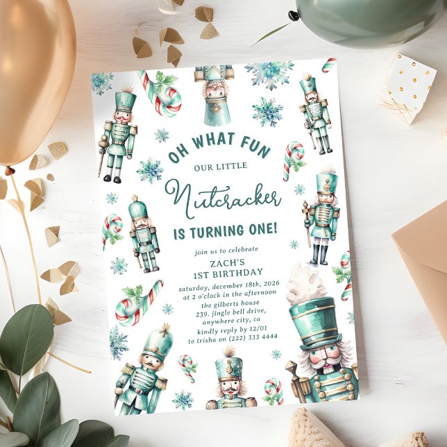 Cute Mint Nutcracker Åh Vilken Roligt vid första f Inbjudningar (Skapare uppladdad)