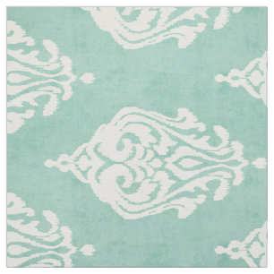 Cute mint och vit damm, ikat stam mönster tyg