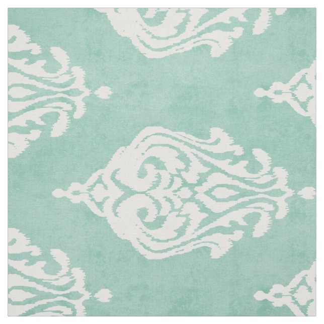 Cute mint och vit damm, ikat stam mönster tyg (Provkarta)