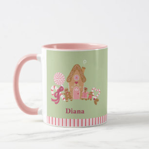 Cute Mint Rosa Candy cane Gingerbröd House Mugg