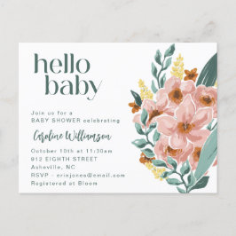 Cute Mint Sage Rosa Blommigt Hej Baby Shower Vykort