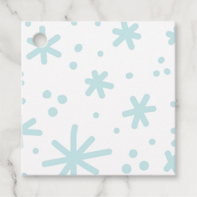 Cute Mint Snowy Snowflake Stars Gåvor Etiketter (Framsida)
