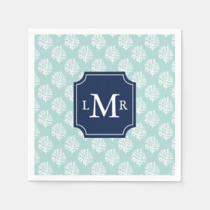 Cute Mint Summer Mönster och Blue Monogram Pappersservett