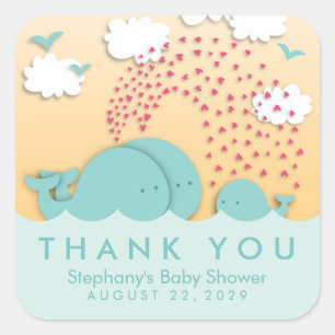 Cute Mint Whales Snyggt Baby Tack Stickers Fyrkantigt Klistermärke